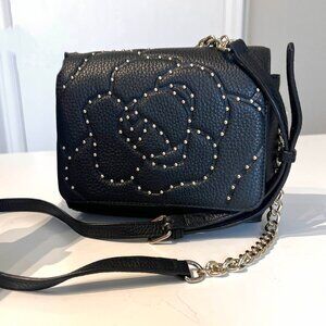 Karl Lagerfeld Gold Studded Paris Flora Crossbody Bag in Black Leather